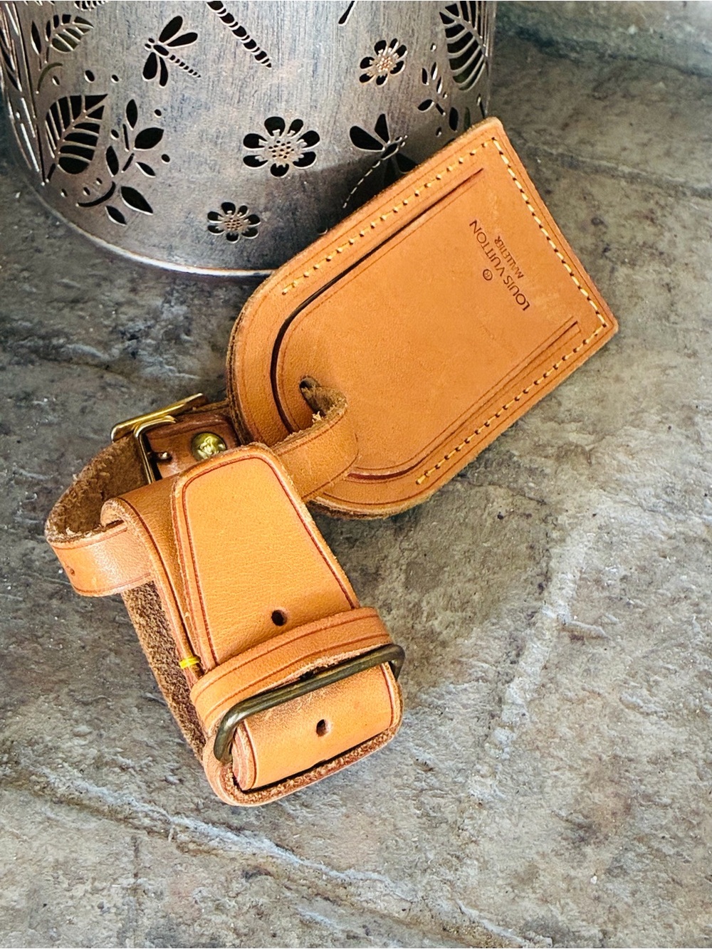 Vintage Louis Vuitton Vachetta Leather Luggage Tag & Poignet Handle Keeper Set - Picture 3 of 17